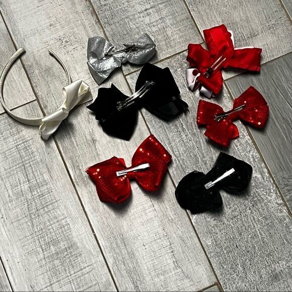 Holiday Valentine Bows Large Multicolor Red Black Silver Satin Sequin Ivory - Picture 9 of 9